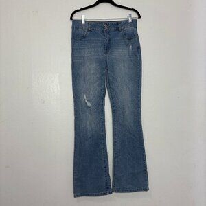 BCBG Generation Women's Jeans Two Buttons Midrise Bootcut Distressed Size 11/30